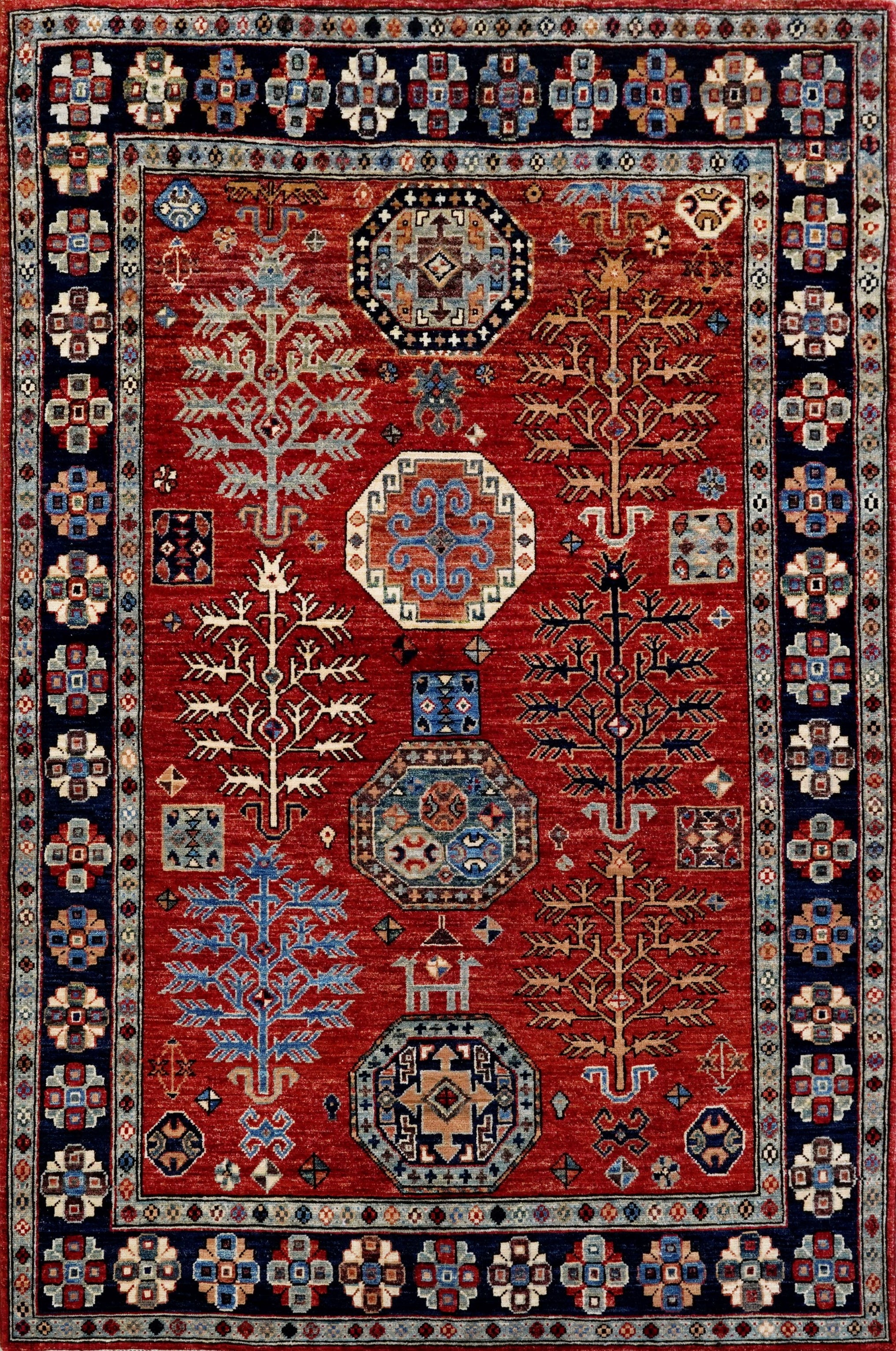 4x6 Ft Afghan Hand Knotted Rug - Red Oriental Rug