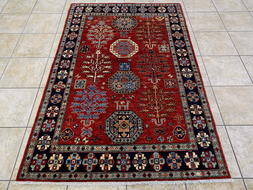 4x6 Ft Afghan Hand Knotted Rug - Red Oriental Rug