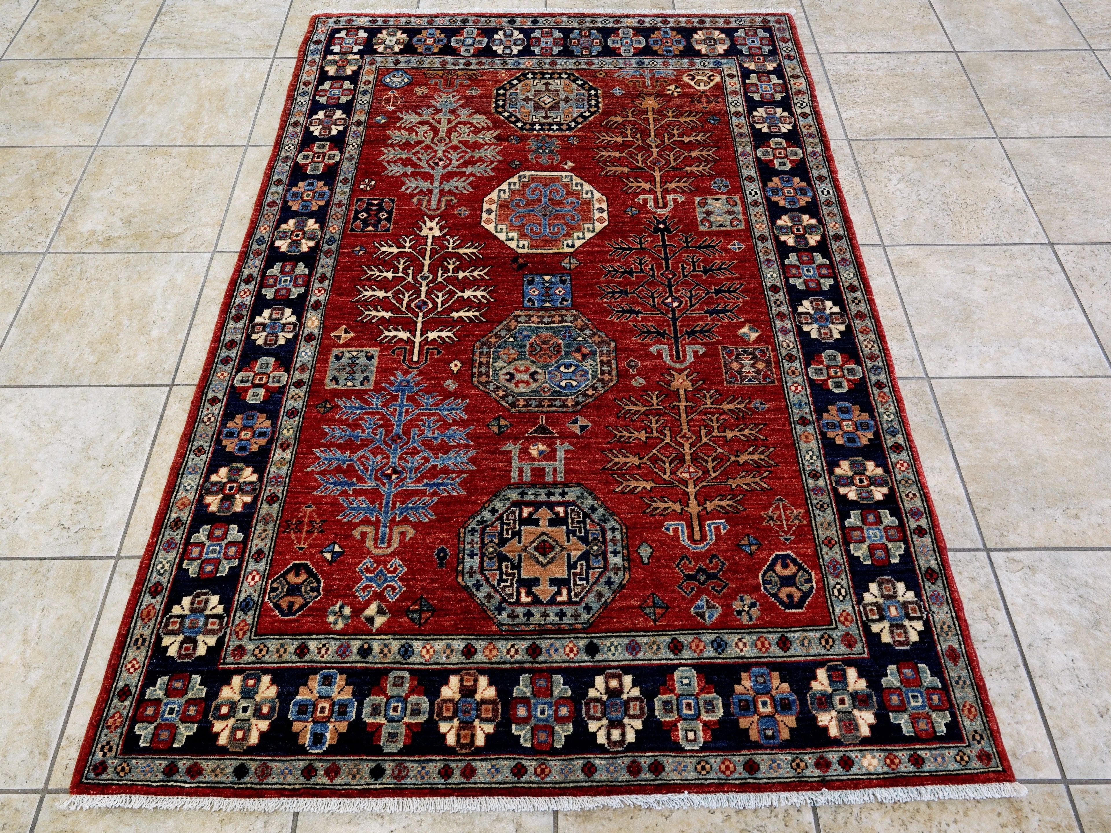 4x6 Ft Afghan Hand Knotted Rug - Red Oriental Rug