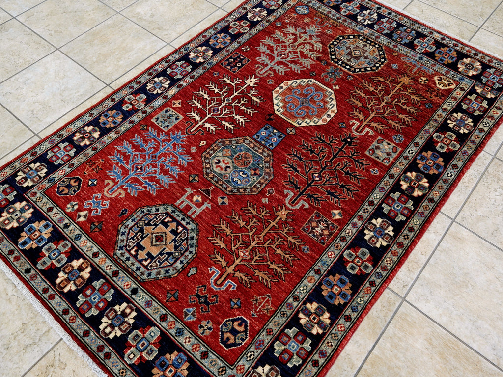 4x6 Ft Afghan Hand Knotted Rug - Red Oriental Rug