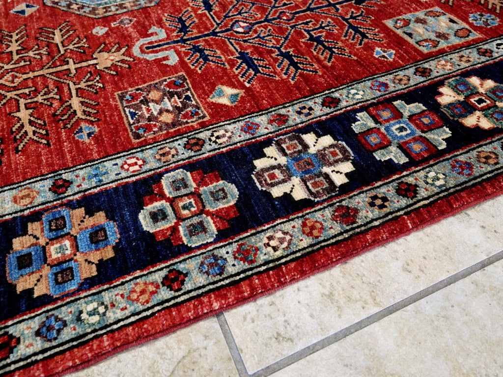 4x6 Ft Afghan Hand Knotted Rug - Red Oriental Rug
