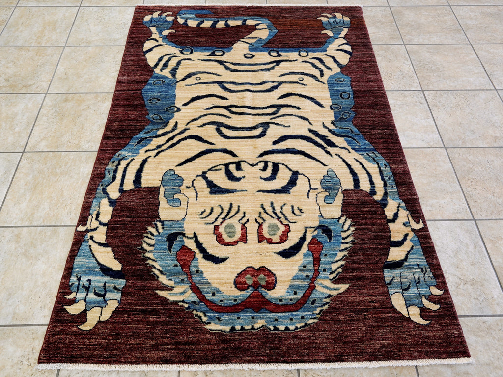 4x6 Ft Beige Tiger Rug - Handmade Afghan Rug