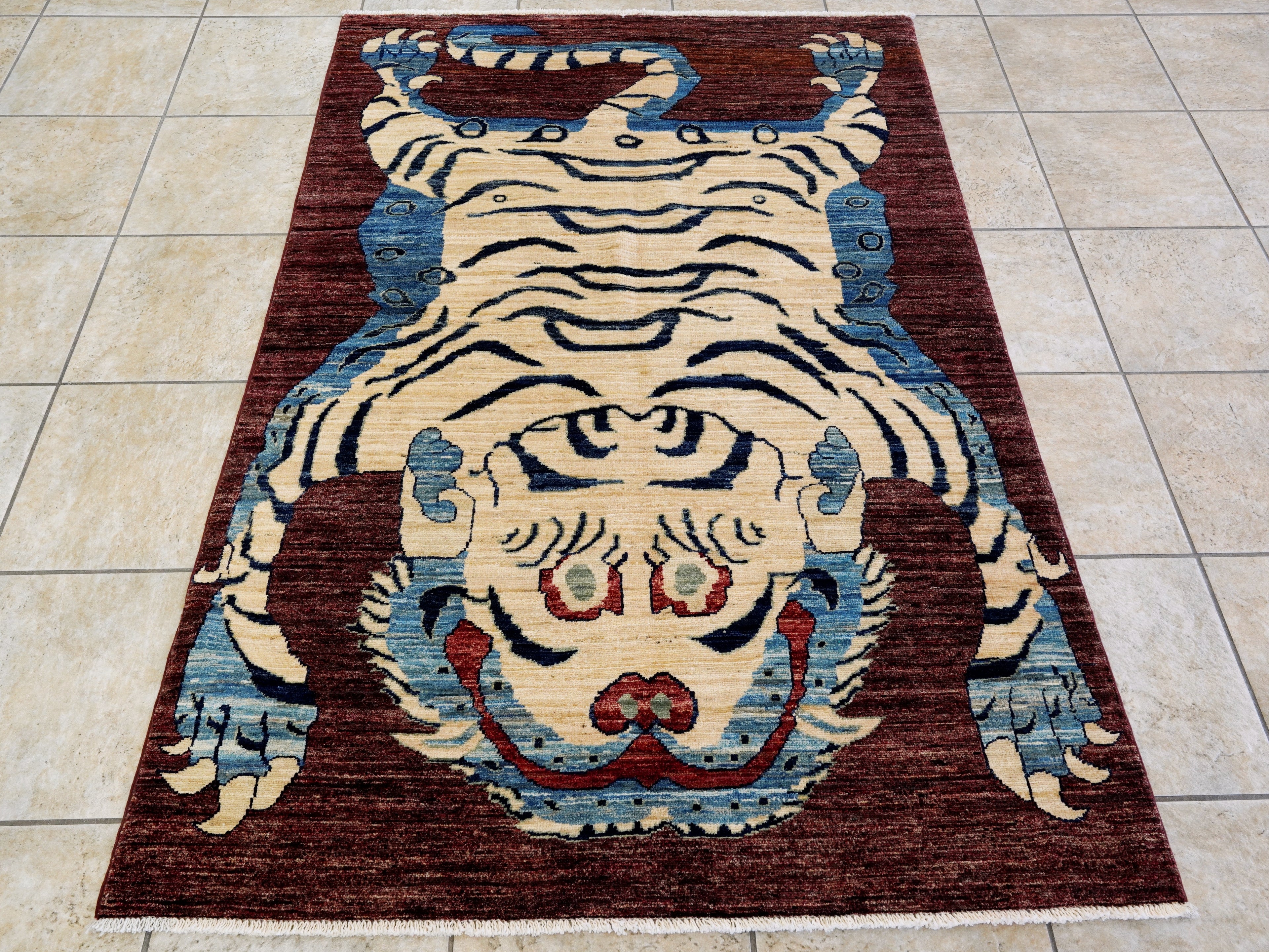 4x6 Ft Beige Tiger Rug - Handmade Afghan Rug