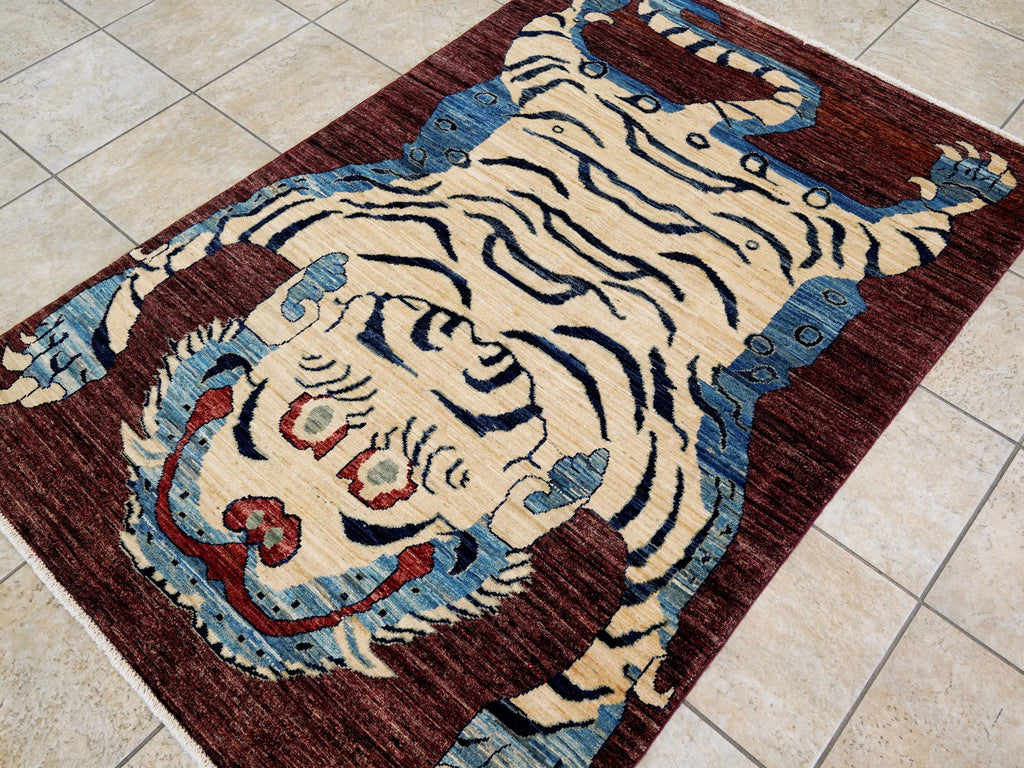 4x6 Ft Beige Tiger Rug - Handmade Afghan Rug