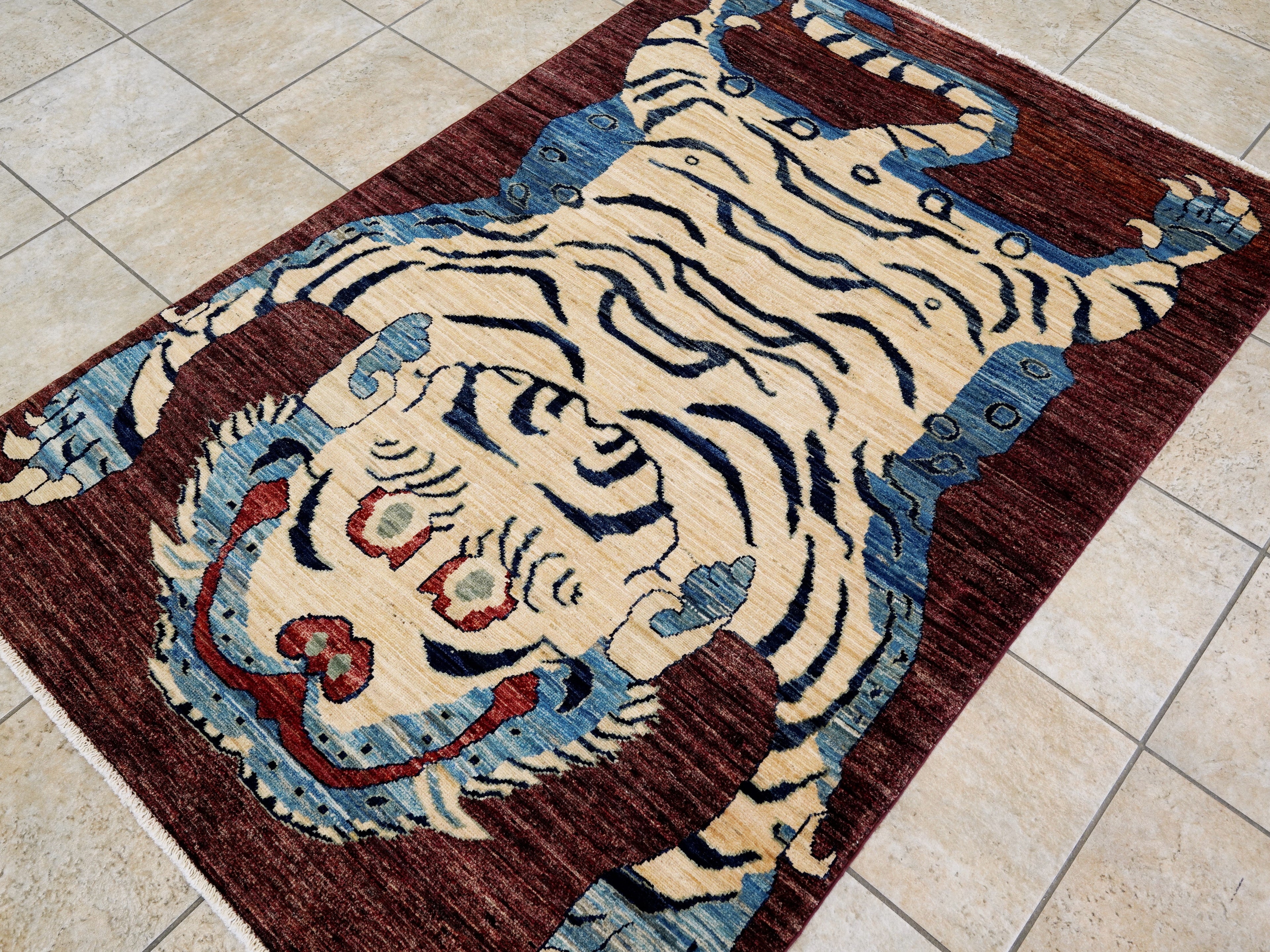4x6 Ft Beige Tiger Rug - Handmade Afghan Rug