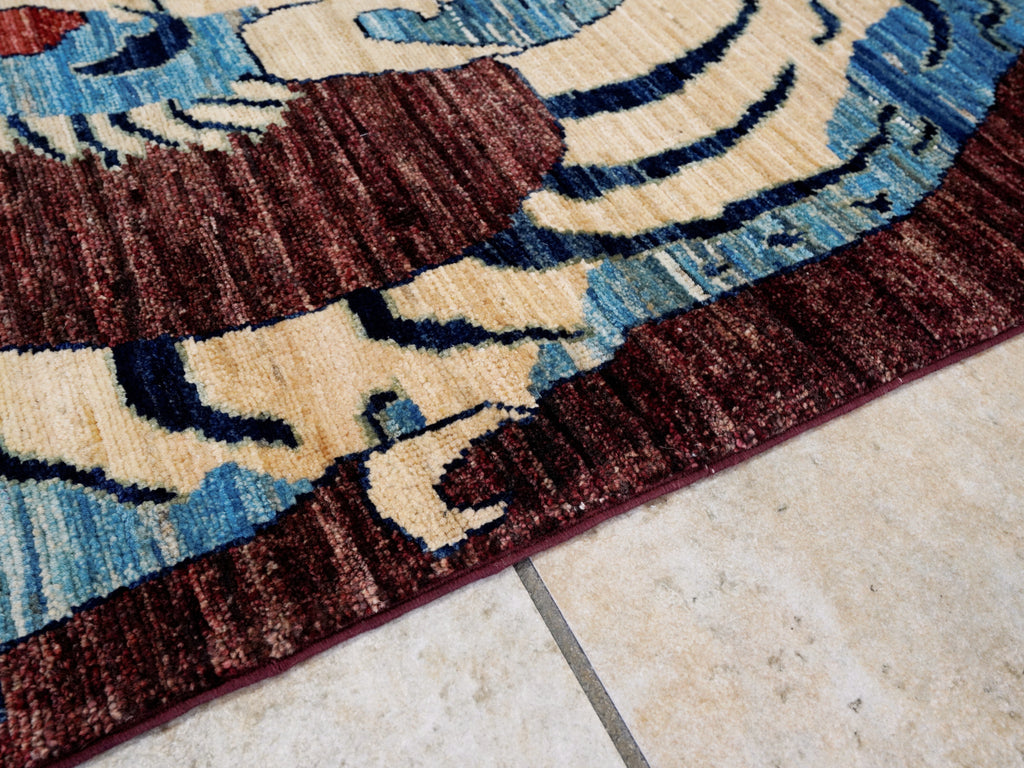 4x6 Ft Beige Tiger Rug - Handmade Afghan Rug