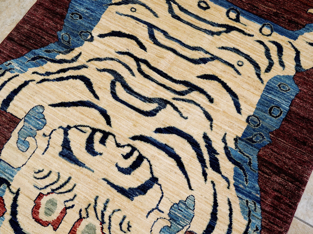 4x6 Ft Beige Tiger Rug - Handmade Afghan Rug
