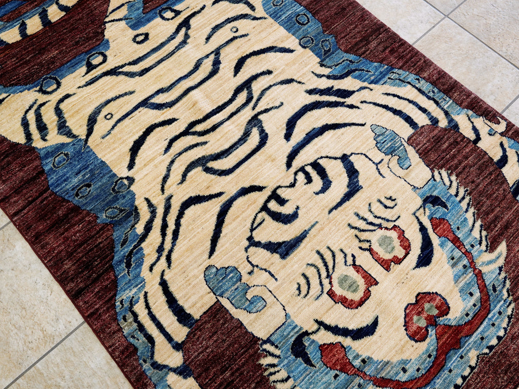 4x6 Ft Beige Tiger Rug - Handmade Afghan Rug