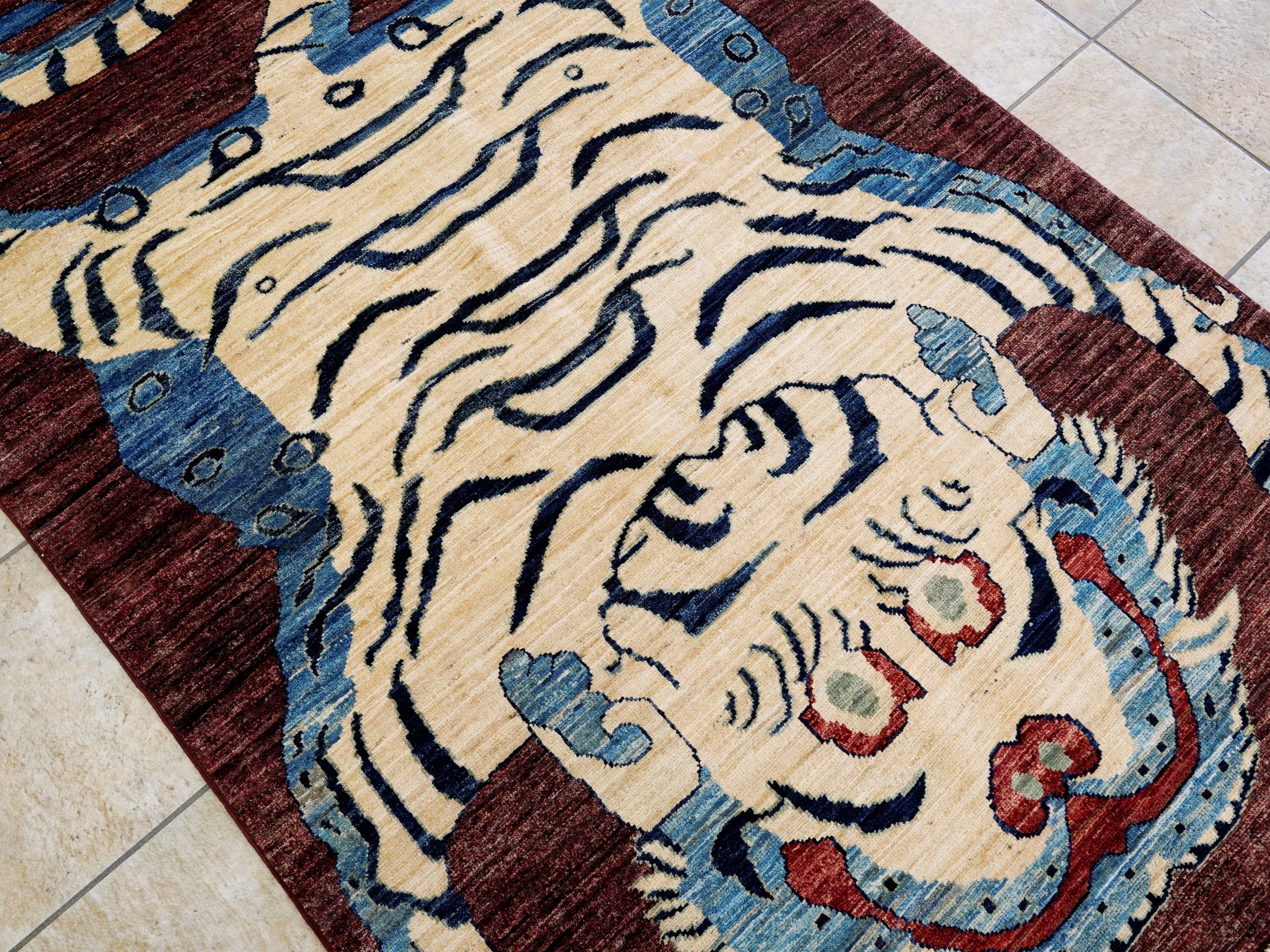 4x6 Ft Beige Tiger Rug - Handmade Afghan Rug