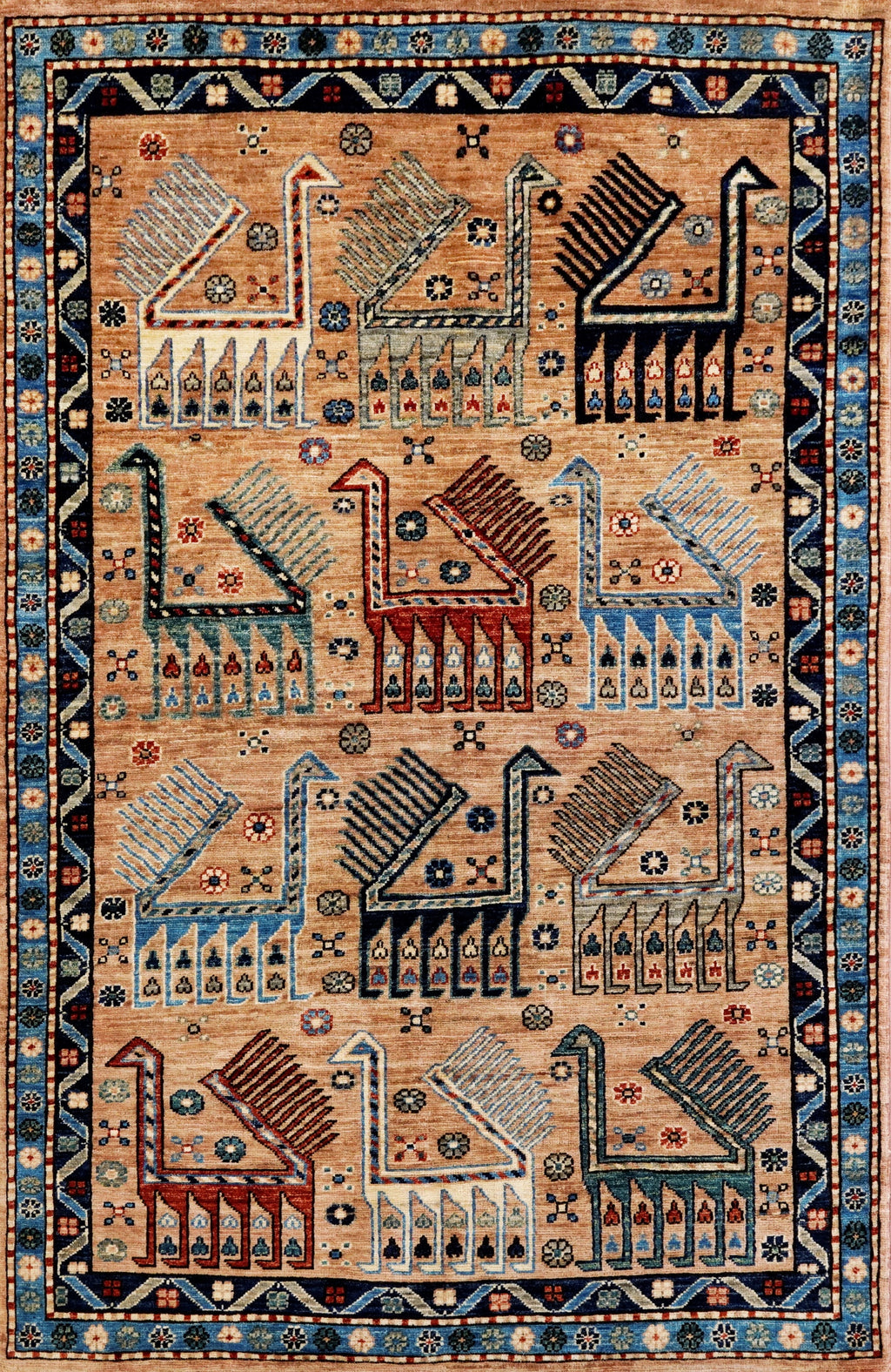 4x6 Ft Orange Animal Rug - Handmade Afghan Wool Rug