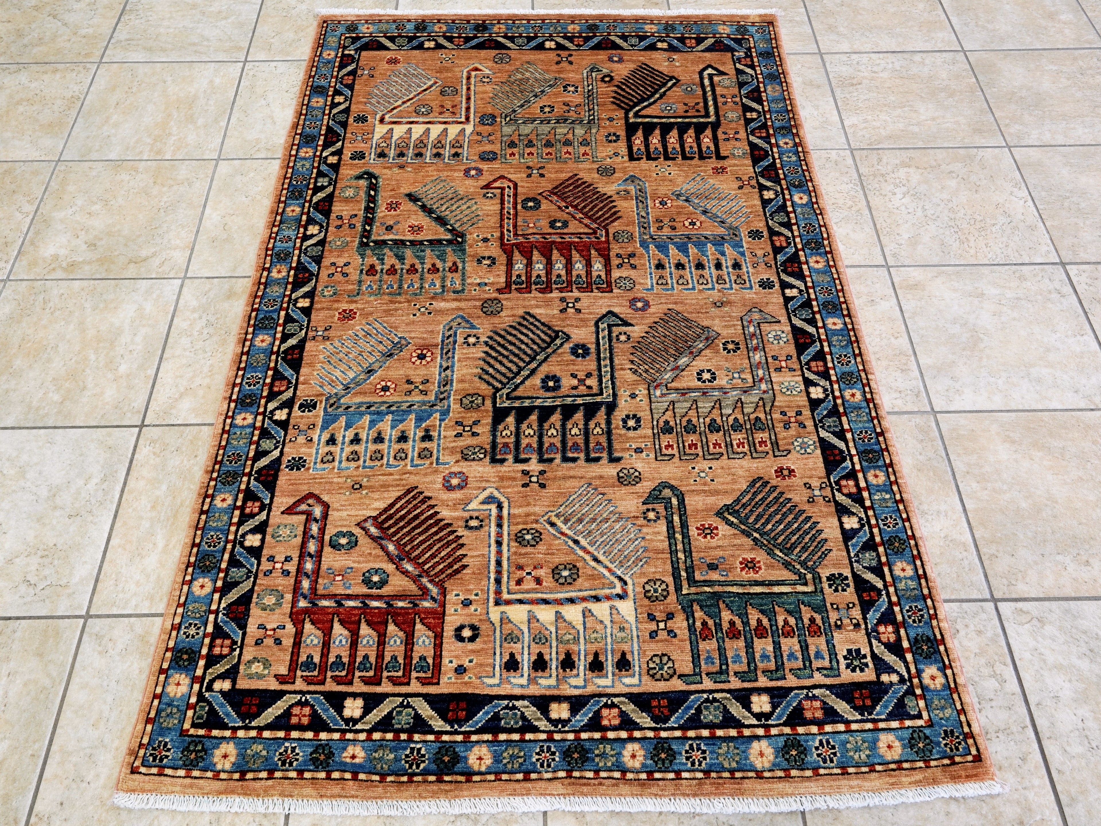 4x6 Ft Orange Animal Rug - Handmade Afghan Wool Rug