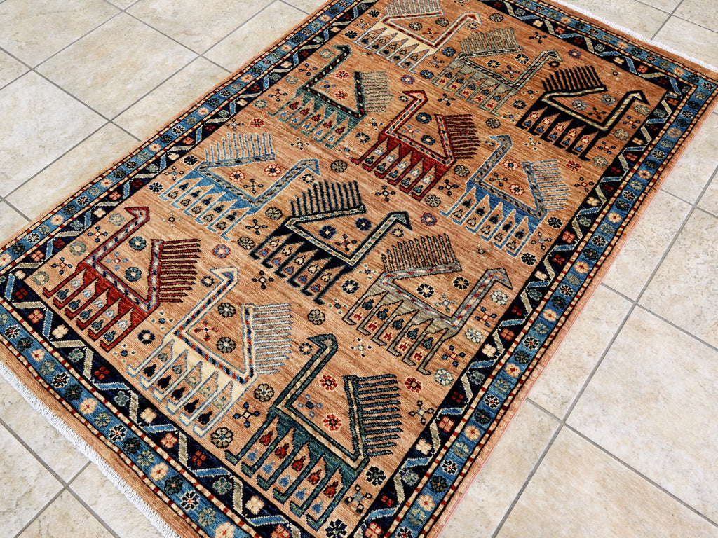4x6 Ft Orange Animal Rug - Handmade Afghan Wool Rug