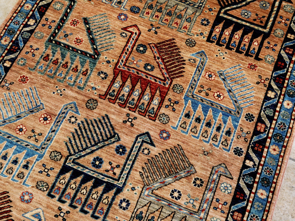 4x6 Ft Orange Animal Rug - Handmade Afghan Wool Rug