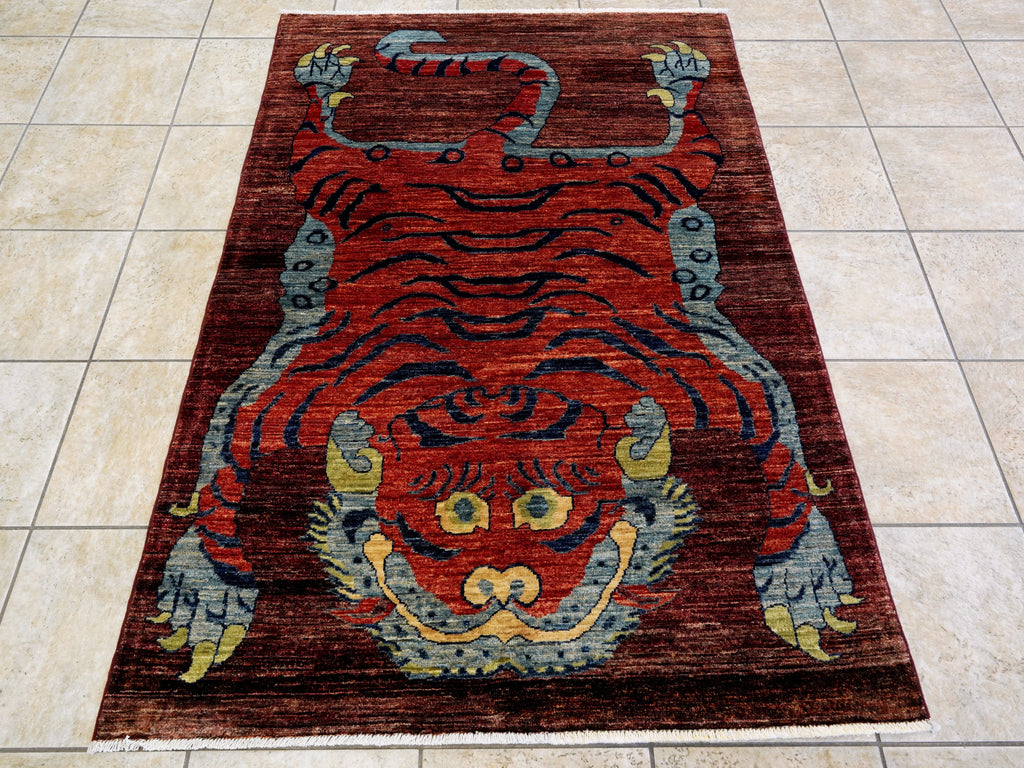 4x6 Ft Red Tiger Rug - Handmade Afghan Rug