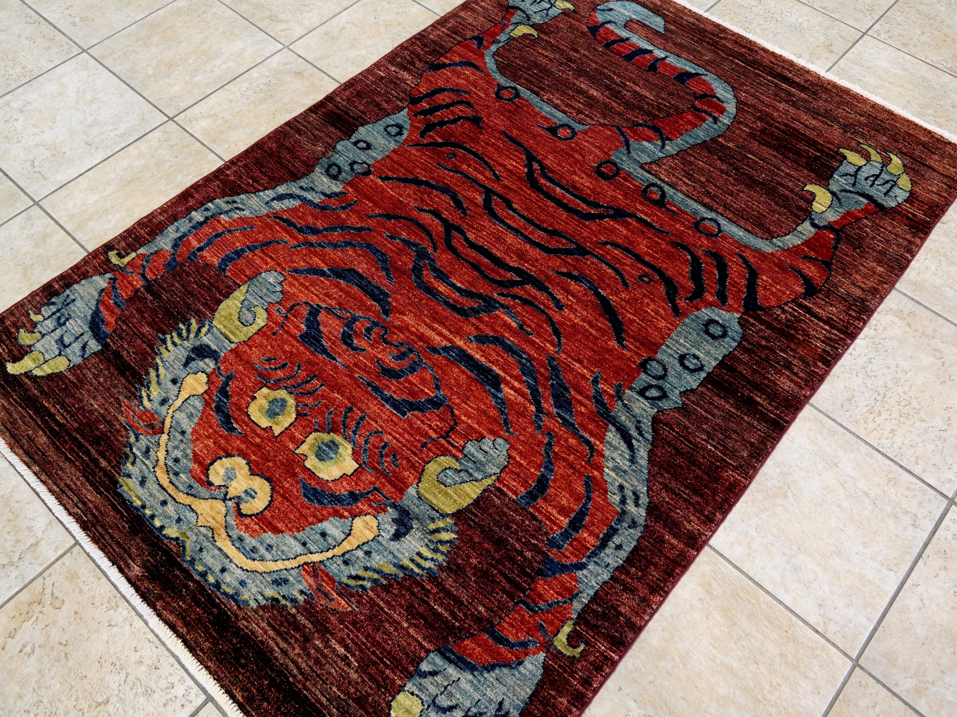 4x6 Ft Red Tiger Rug - Handmade Afghan Rug