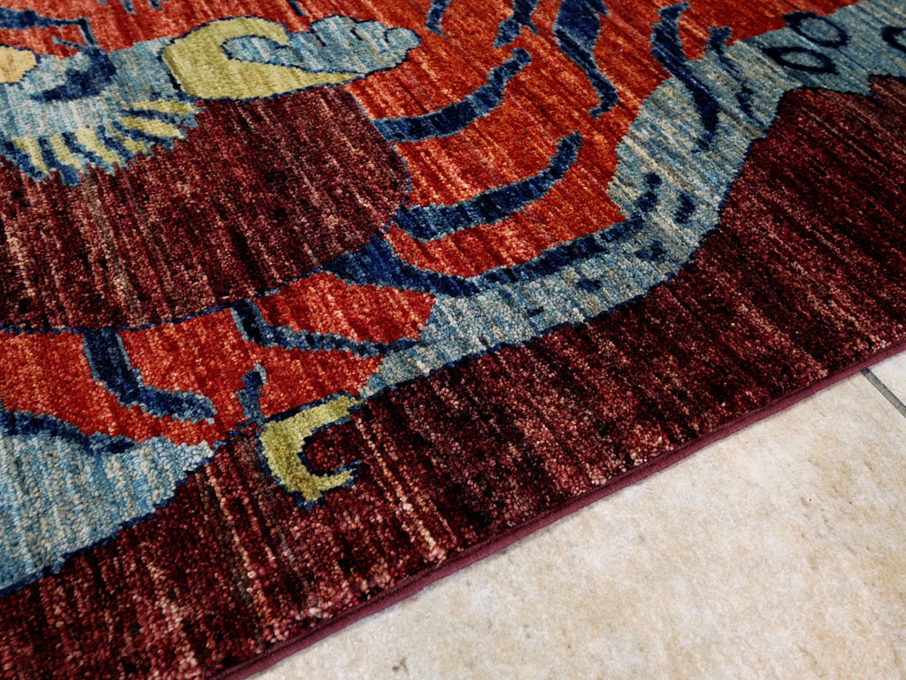 4x6 Ft Red Tiger Rug - Handmade Afghan Rug
