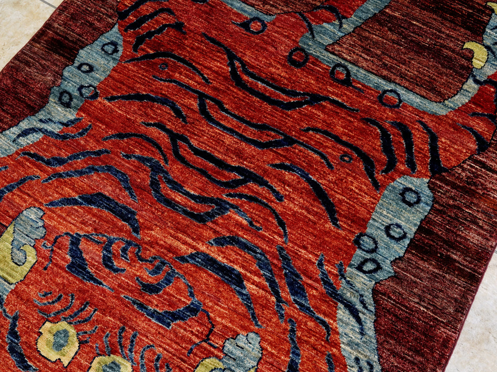 4x6 Ft Red Tiger Rug - Handmade Afghan Rug