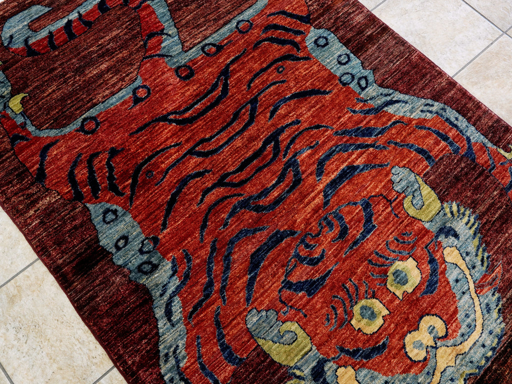 4x6 Ft Red Tiger Rug - Handmade Afghan Rug