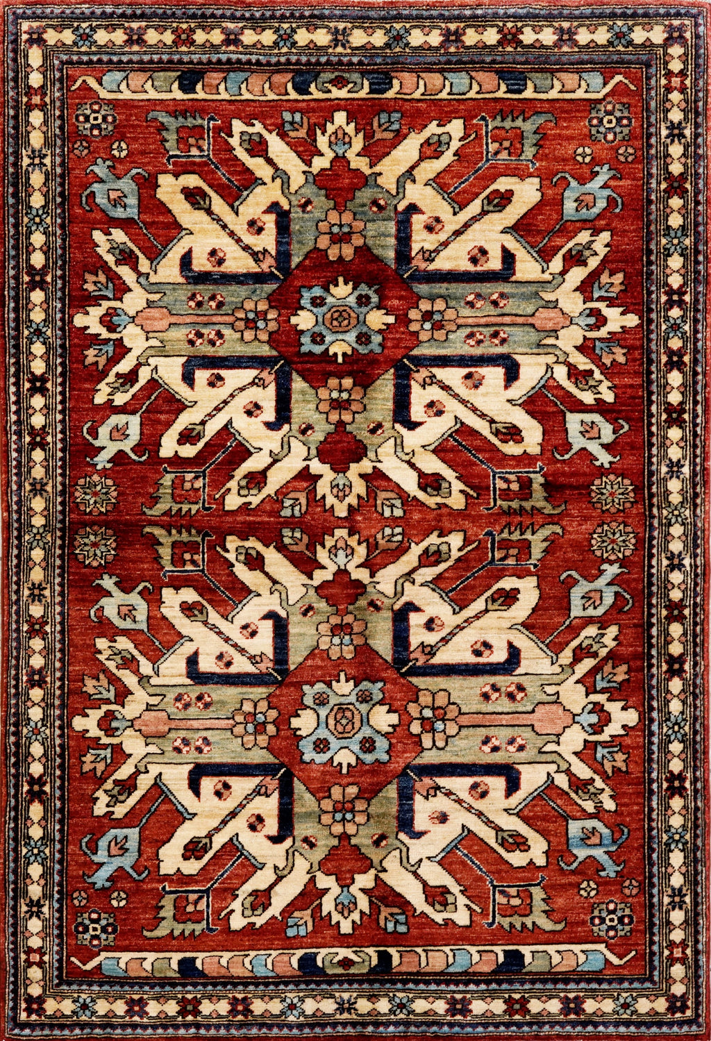 4x6 Ft Afghan Hand Knotted Rug - Red Floral Rug