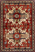 4x6 Ft Afghan Hand Knotted Rug - Red Floral Rug