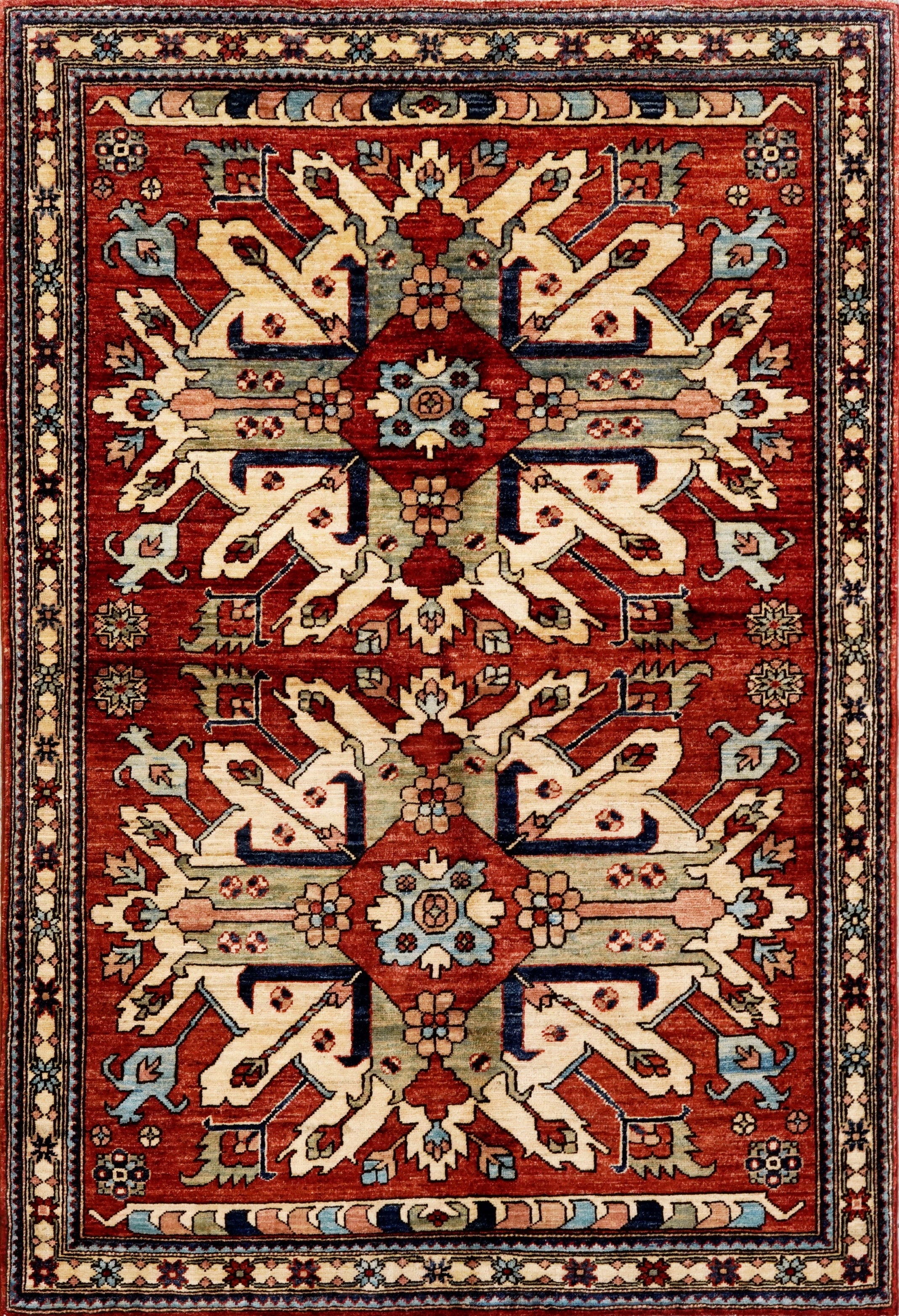 4x6 Ft Afghan Hand Knotted Rug - Red Floral Rug