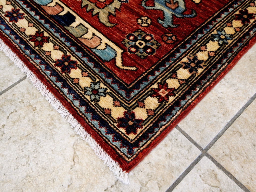 4x6 Ft Afghan Hand Knotted Rug - Red Floral Rug