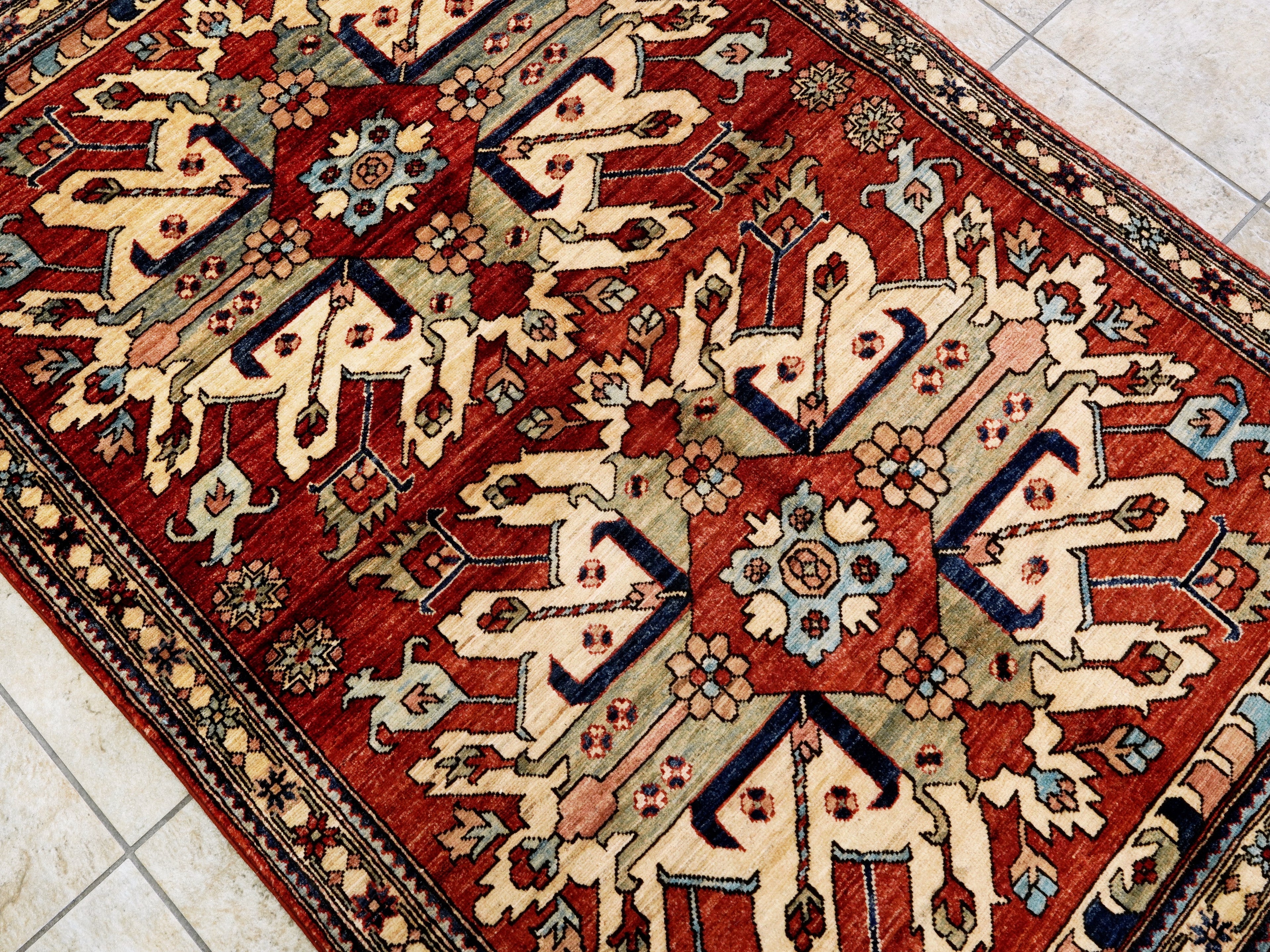 4x6 Ft Afghan Hand Knotted Rug - Red Floral Rug