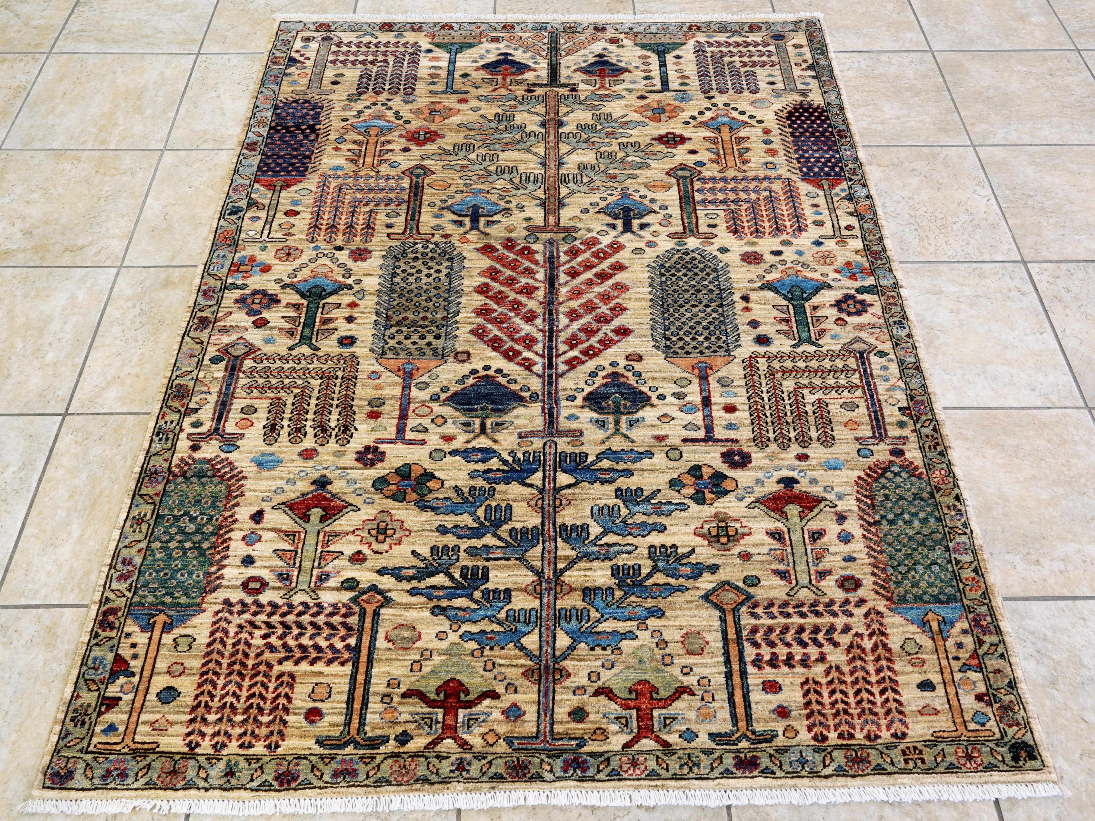 4x6 Ft Afghan Hand Knotted Rug - Begie Floral Rug