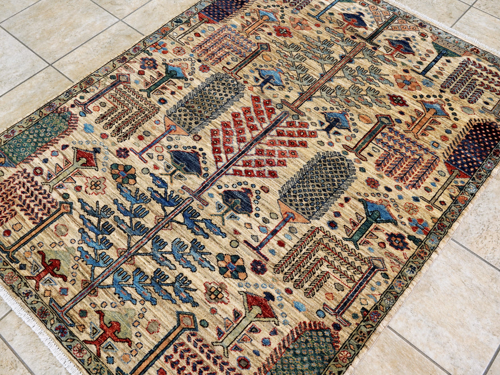 4x6 Ft Afghan Hand Knotted Rug - Begie Floral Rug