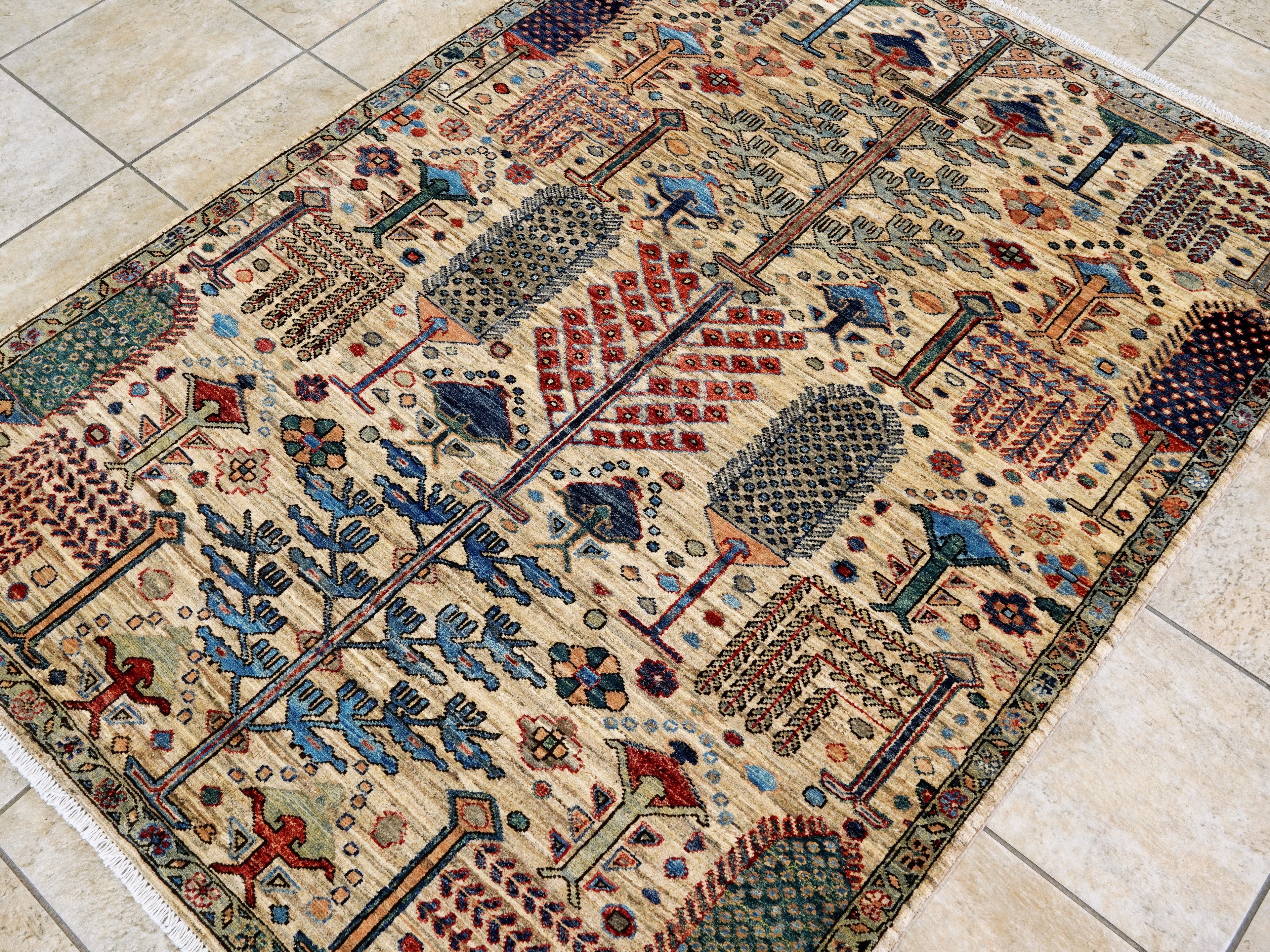 4x6 Ft Afghan Hand Knotted Rug - Begie Floral Rug