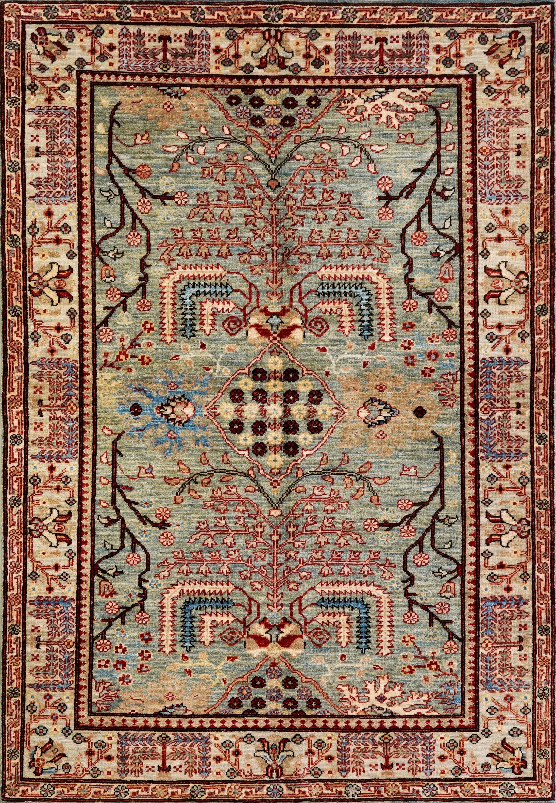 4x6 Ft Afghan Hand Knotted Rug - Green Floral Rug