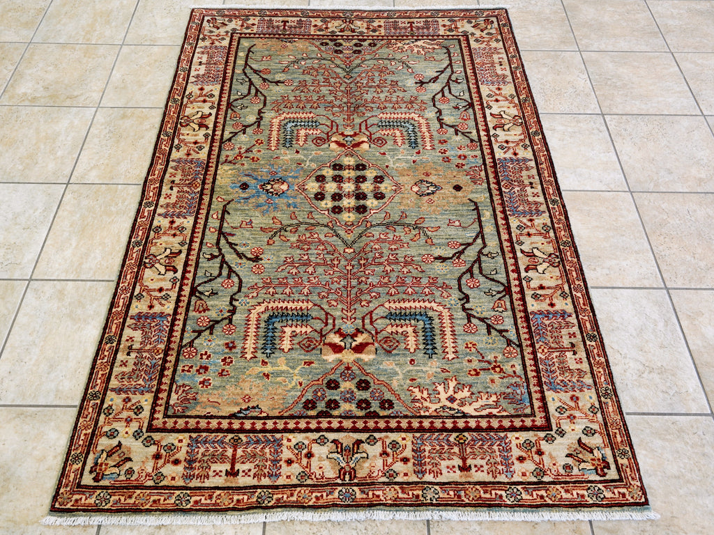 4x6 Ft Afghan Hand Knotted Rug - Green Floral Rug