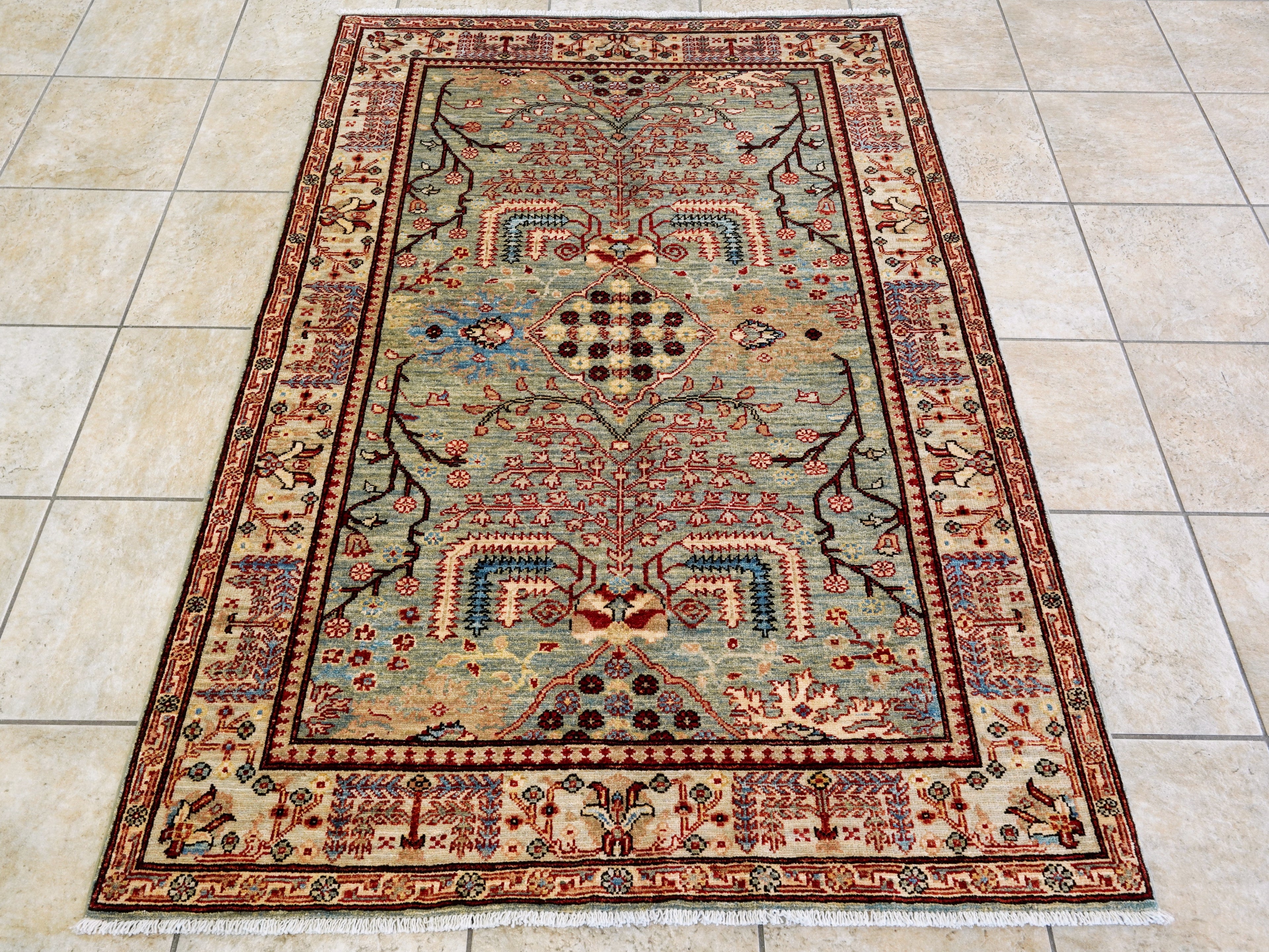 4x6 Ft Afghan Hand Knotted Rug - Green Floral Rug