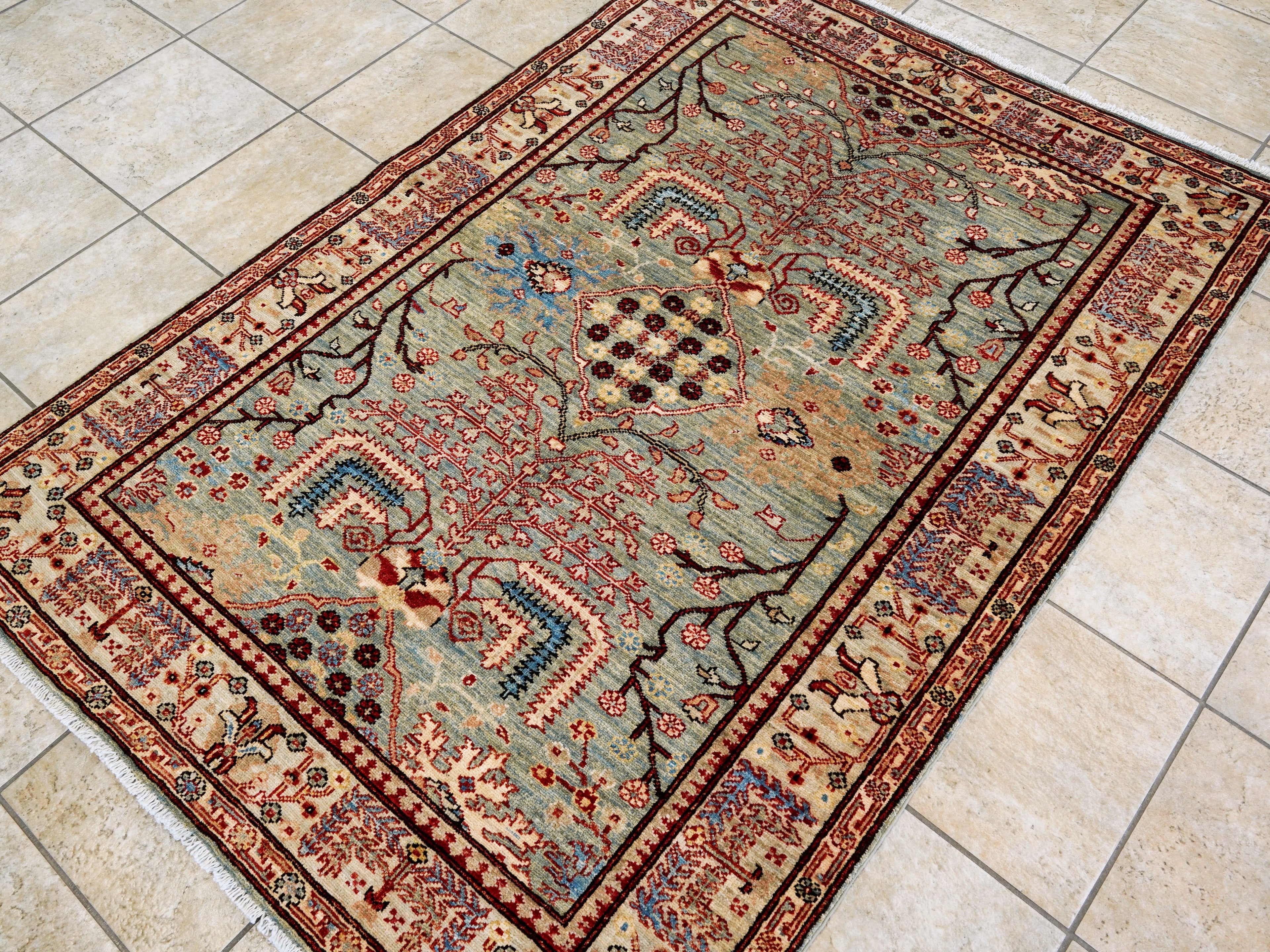 4x6 Ft Afghan Hand Knotted Rug - Green Floral Rug