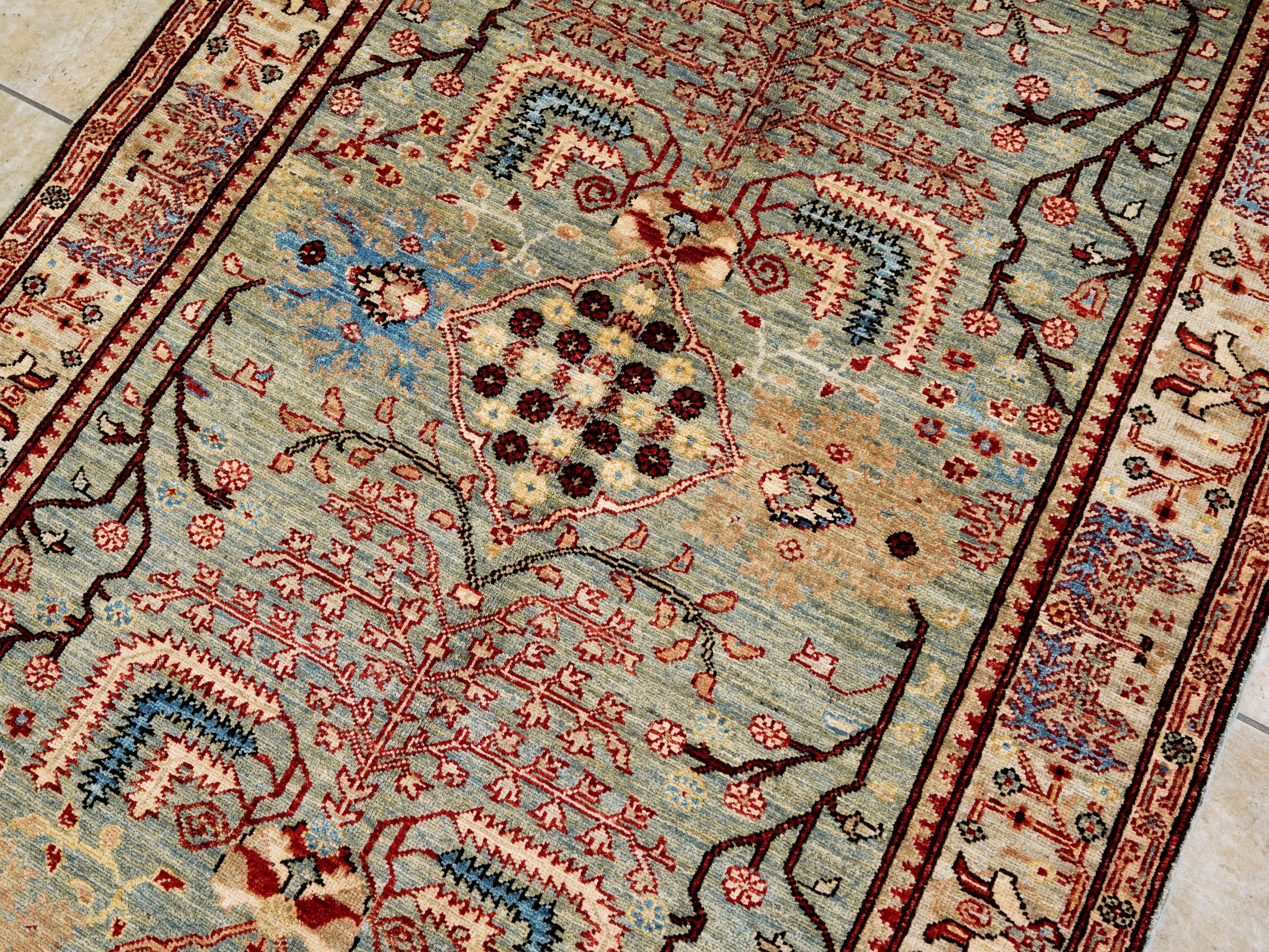 4x6 Ft Afghan Hand Knotted Rug - Green Floral Rug