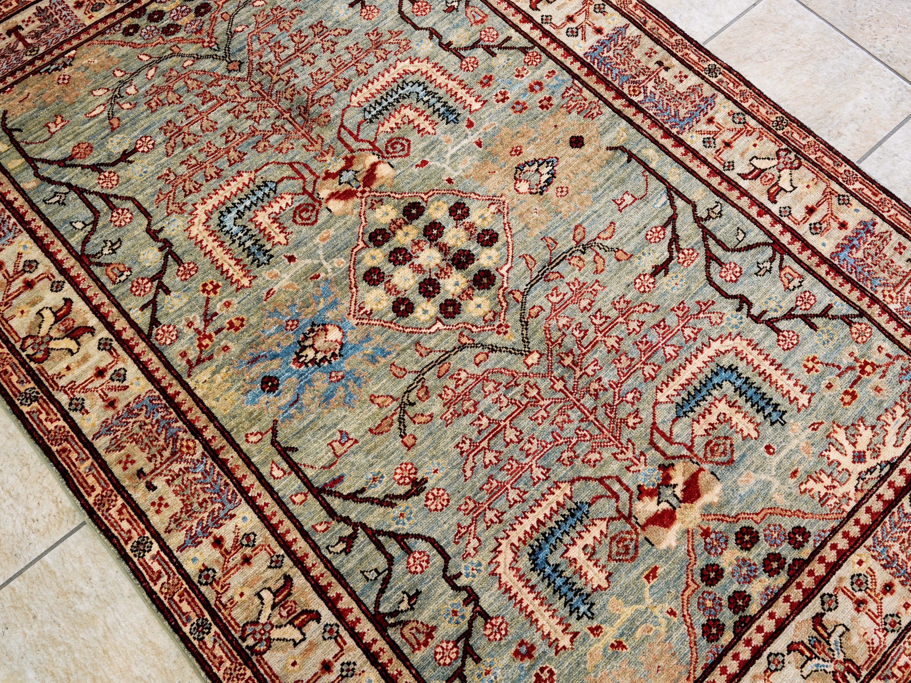 4x6 Ft Afghan Hand Knotted Rug - Green Floral Rug