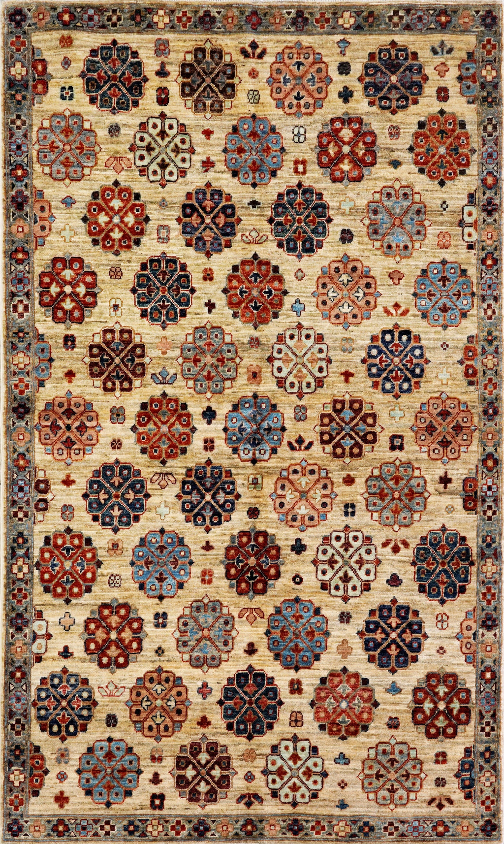 4x7 Ft Afghan Hand Knotted Rug - Beige Floral Rug