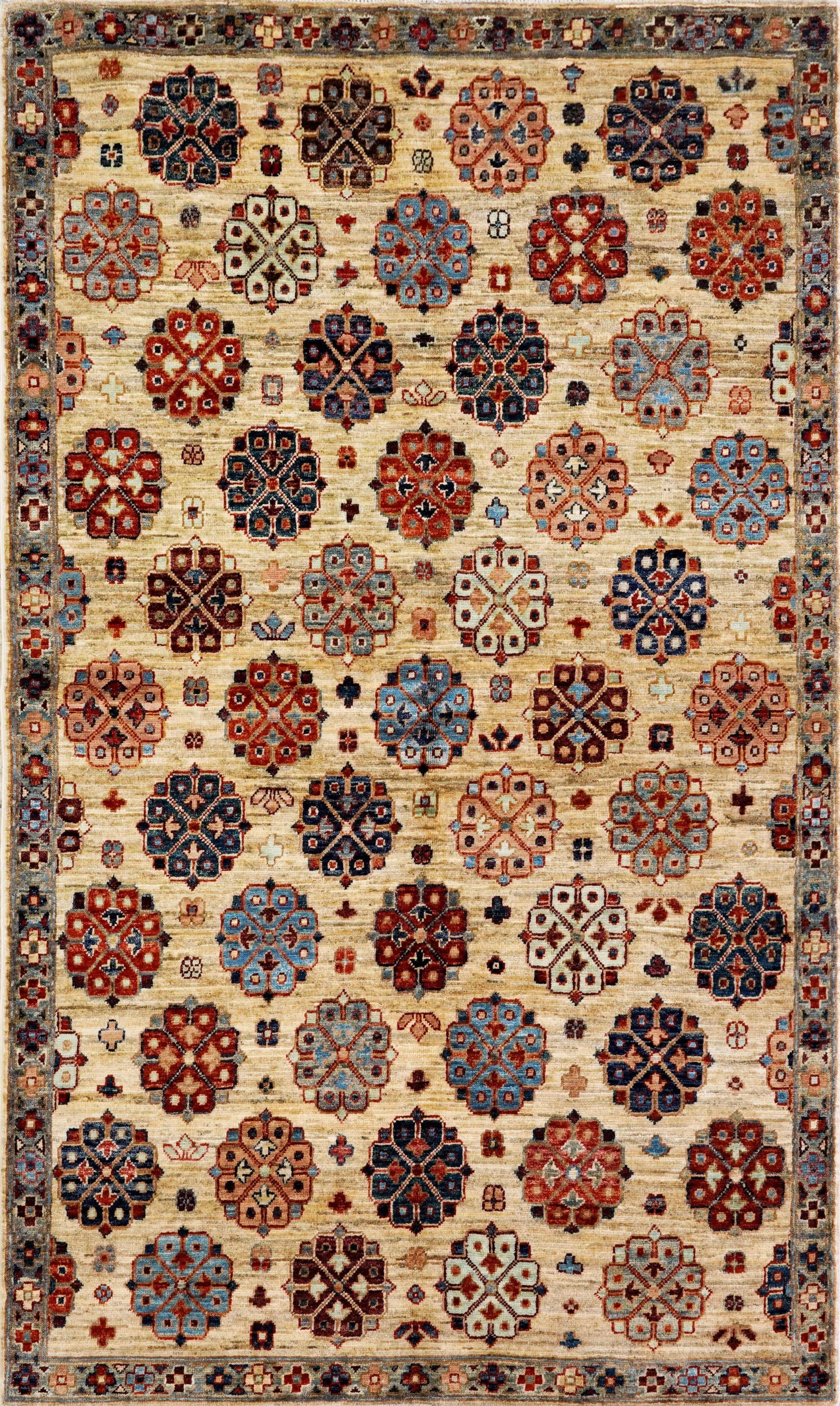 4x7 Ft Afghan Hand Knotted Rug - Beige Floral Rug