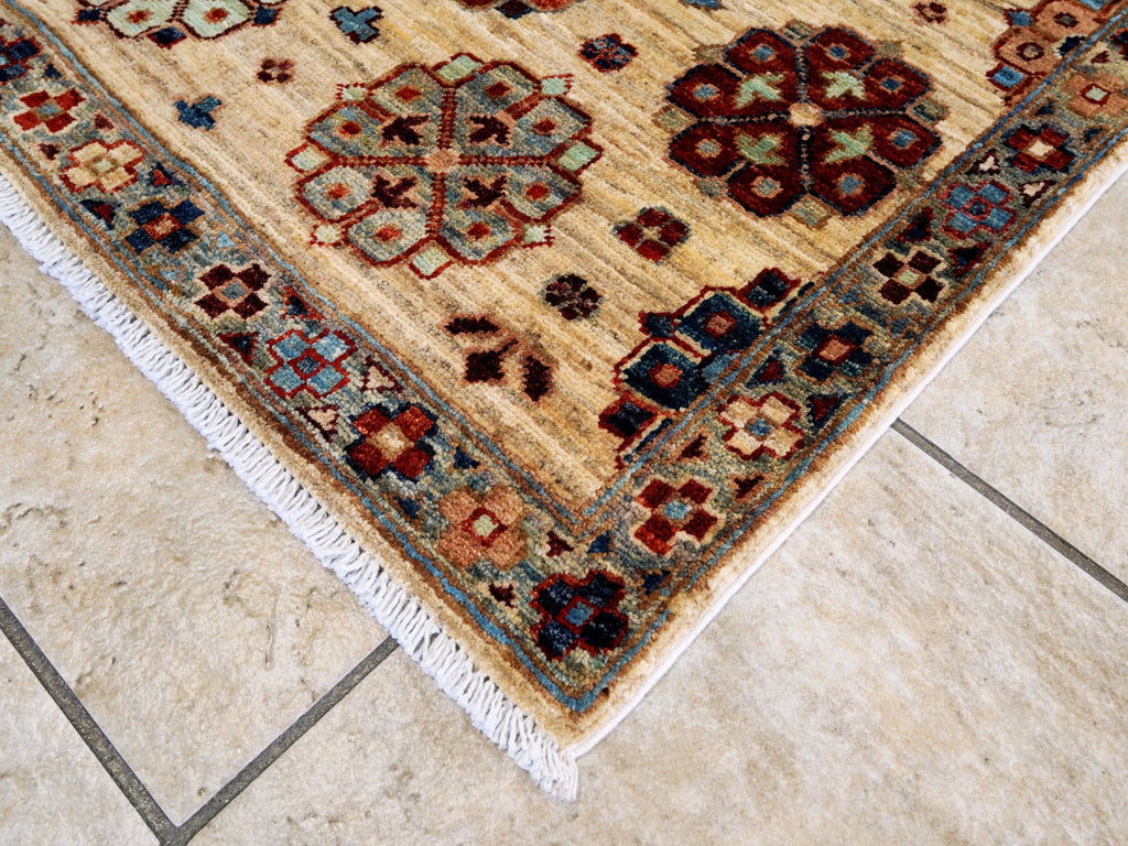 4x7 Ft Afghan Hand Knotted Rug - Beige Floral Rug