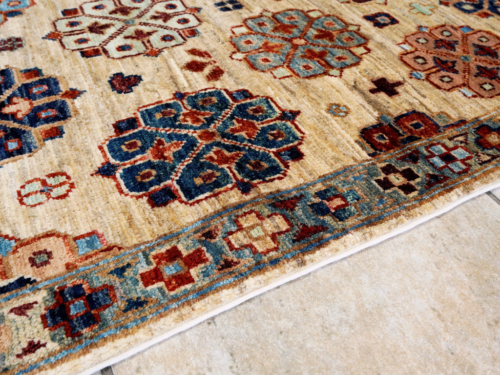 4x7 Ft Afghan Hand Knotted Rug - Beige Floral Rug