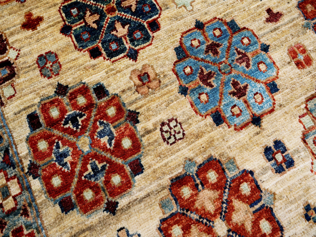 4x7 Ft Afghan Hand Knotted Rug - Beige Floral Rug