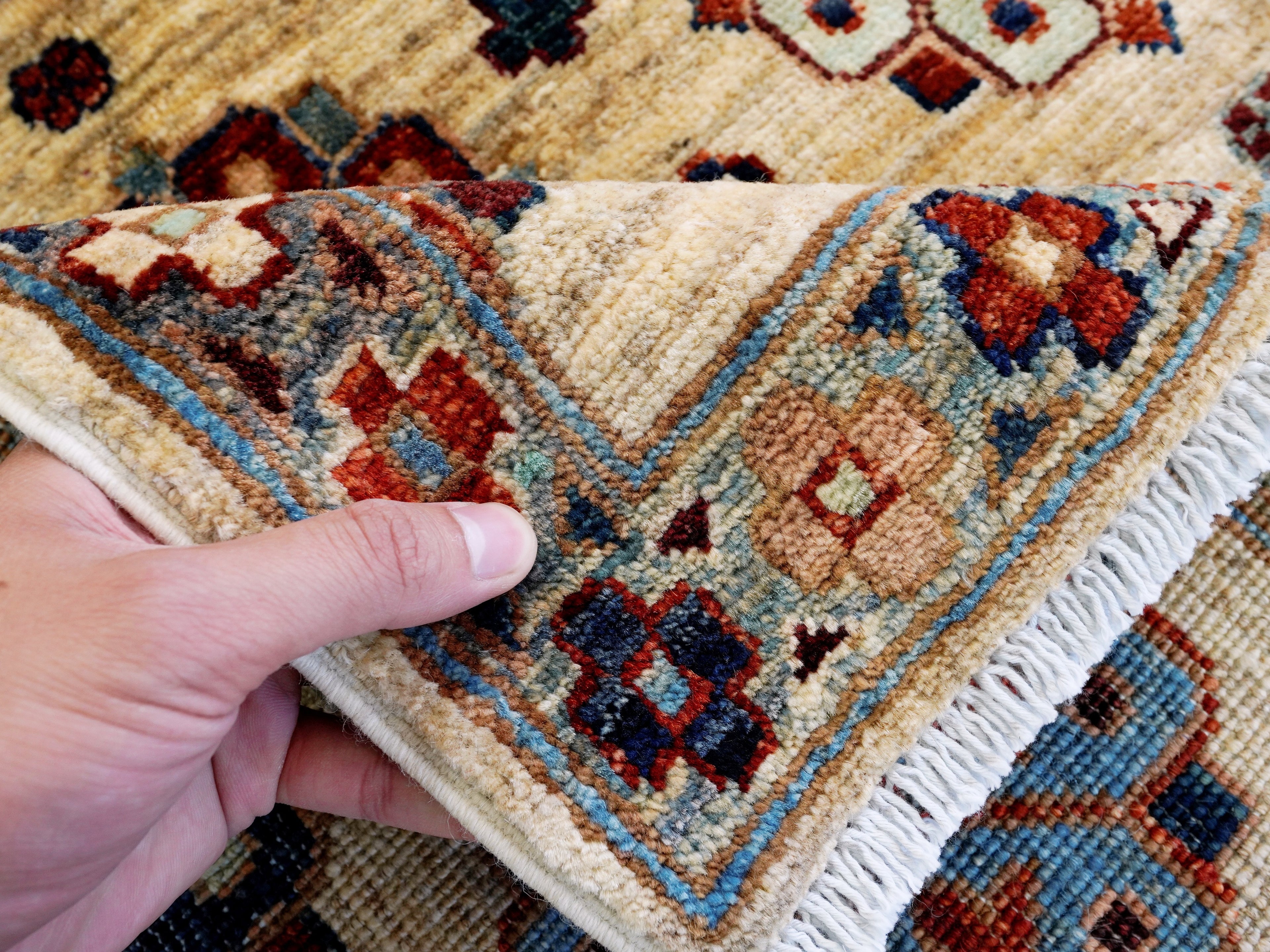 4x7 Ft Afghan Hand Knotted Rug - Beige Floral Rug