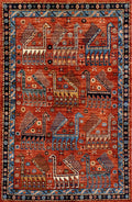 4x6 Ft Red Animal Rug - Handmade Afghan Wool Rug