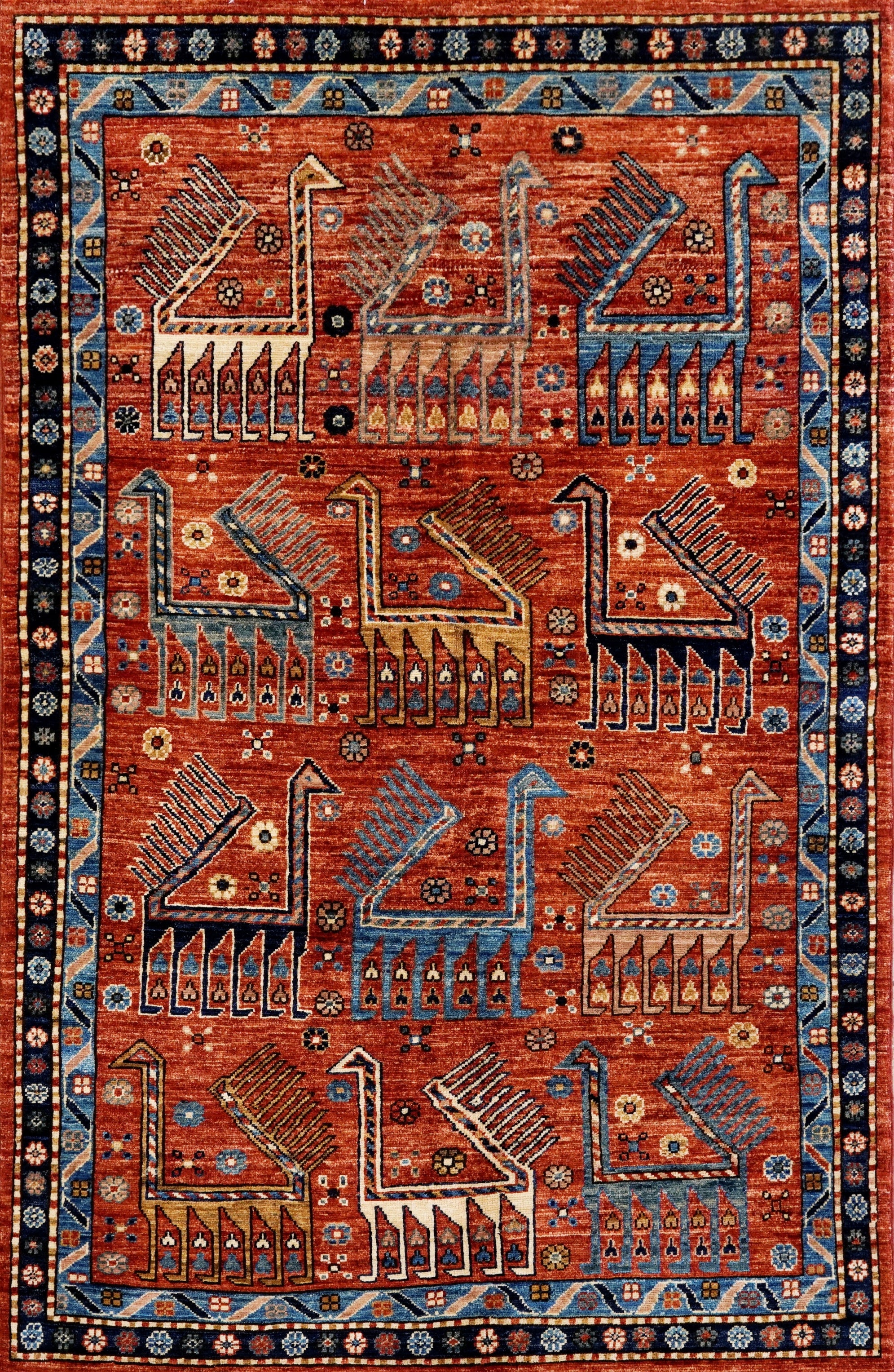 4x6 Ft Red Animal Rug - Handmade Afghan Wool Rug