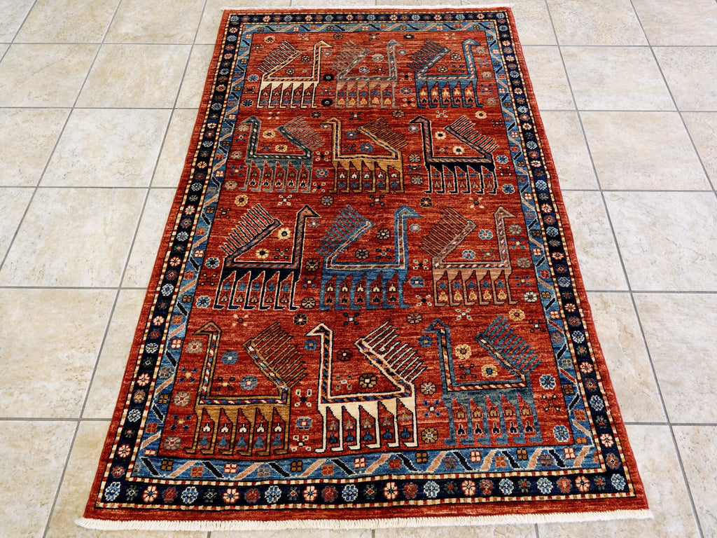 4x6 Ft Red Animal Rug - Handmade Afghan Wool Rug