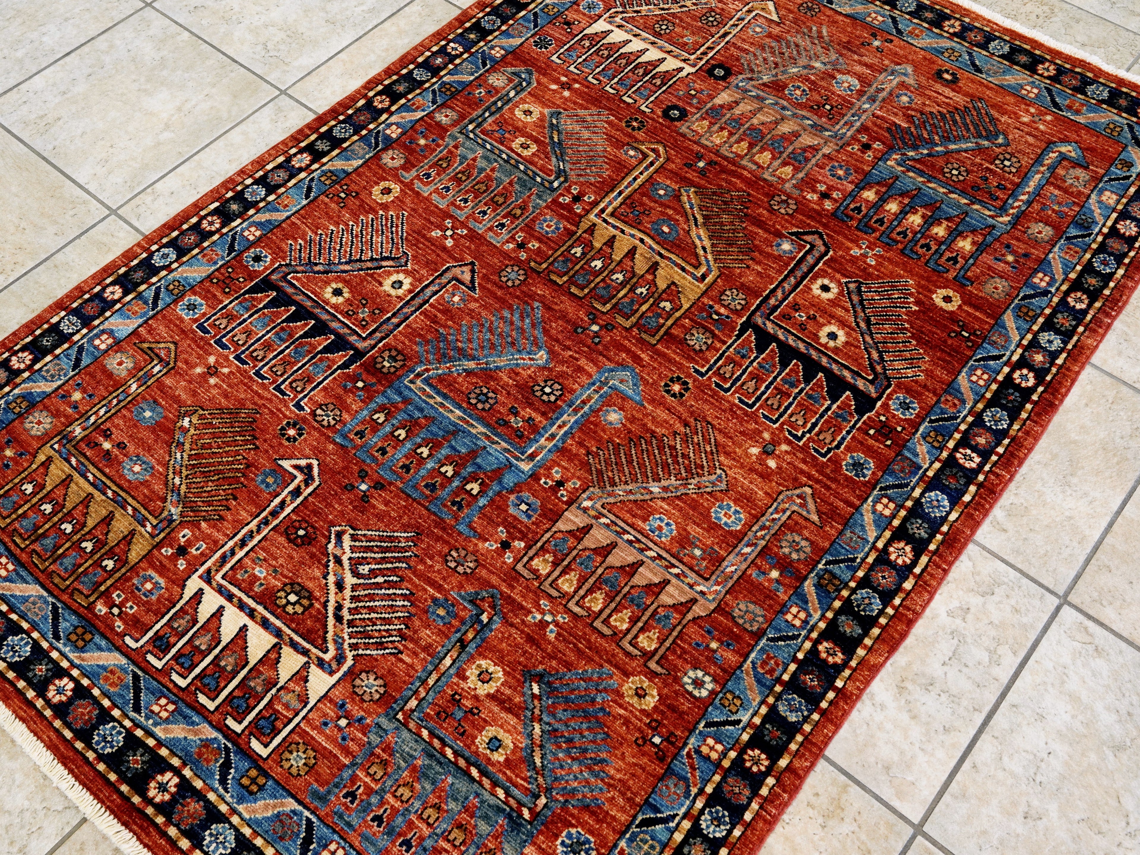 4x6 Ft Red Animal Rug - Handmade Afghan Wool Rug