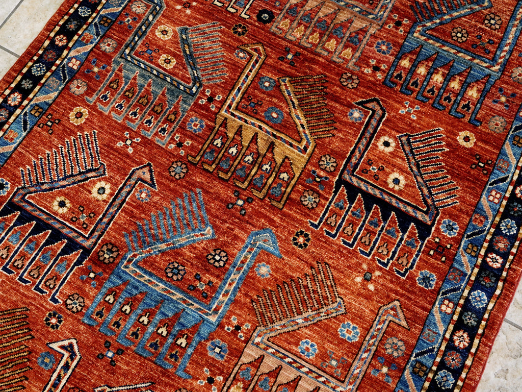 4x6 Ft Red Animal Rug - Handmade Afghan Wool Rug