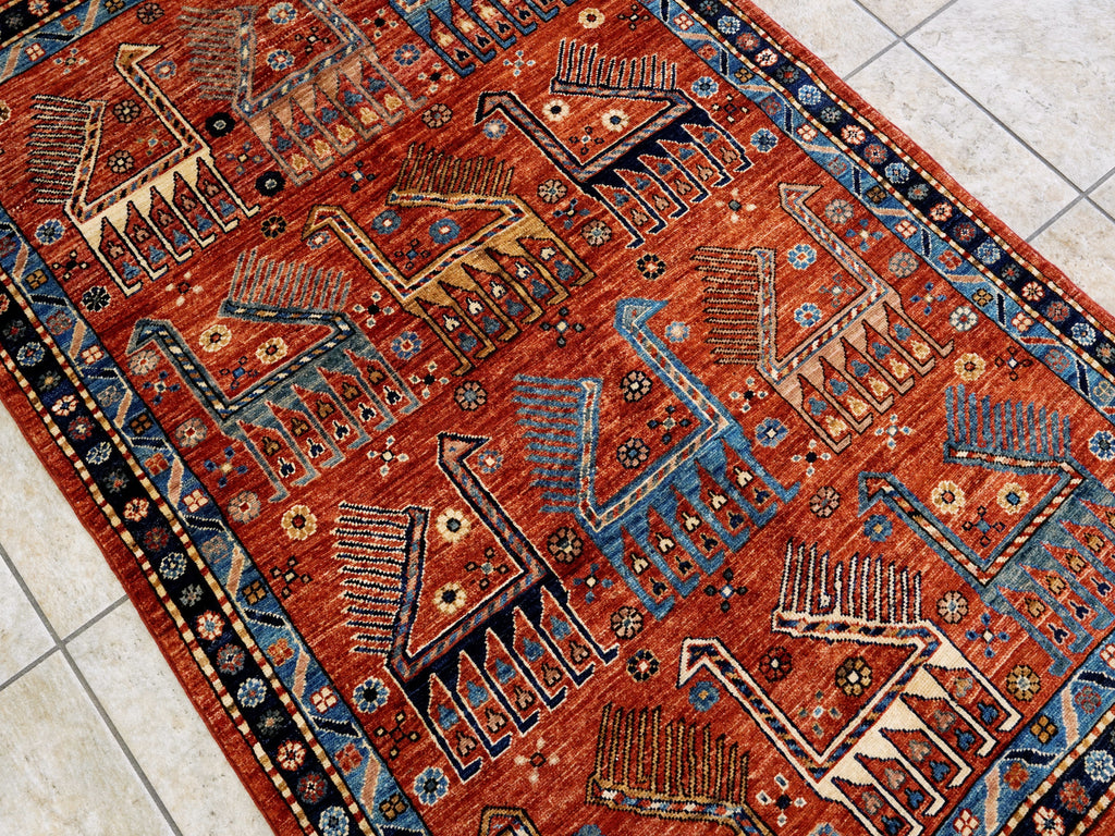 4x6 Ft Red Animal Rug - Handmade Afghan Wool Rug