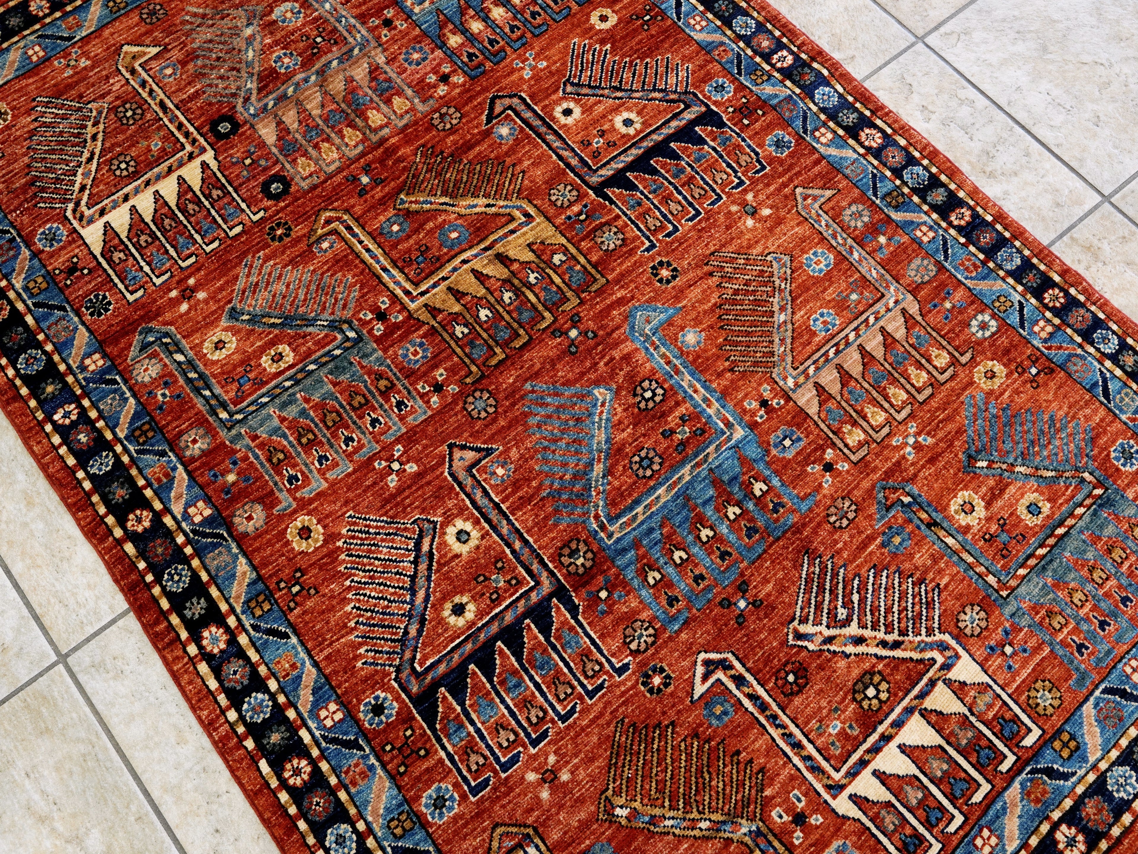 4x6 Ft Red Animal Rug - Handmade Afghan Wool Rug