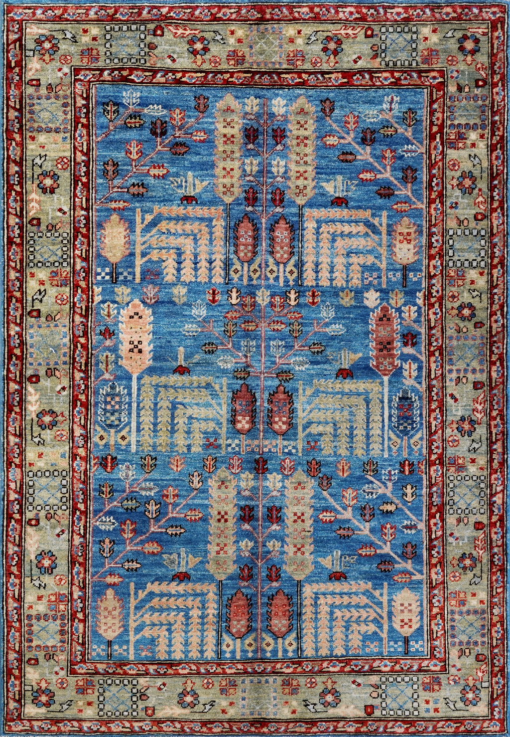 4x6 Ft Afghan Hand Knotted Rug - Blue Floral Rug